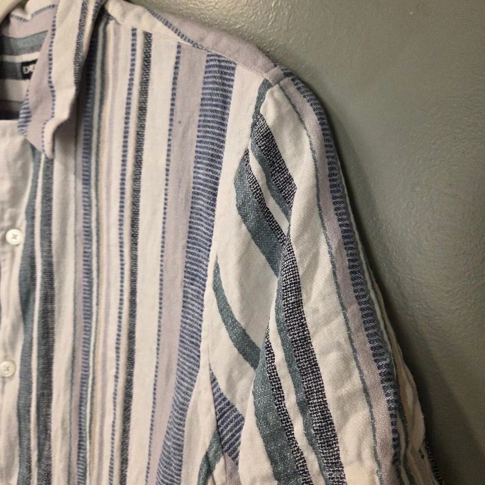Express Men's Linen & Cotton Striped Short Sleeve Button Up Size S Camp Collar